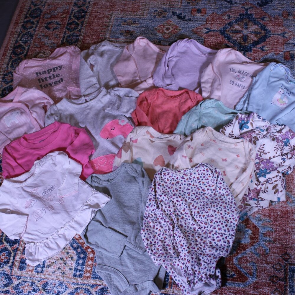 Baby Girl Carter’s Bundle 17PC Long Sleeve Onesies Tops 0-3M 3M 3-6M